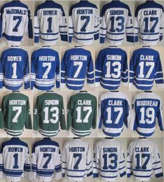 Retro Hockey Vintage 1 Johnny Bower Jersey CCM Classic 13 Mats Sundin 7 Tim Horton 7 Lanny McDonald 19 Bruce Boudreau Retire 75th Anniversary Blue WHite Stitching