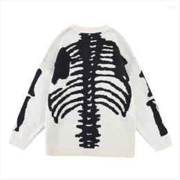 Men's Sweaters American Bone Print Retro O-neck Vintage High Street Casual Loose Sweater Pullovers Men Tops Male Clothes