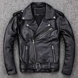 Men's Leather Faux Leather Spring Classical Motorcycle Oblique Zipper Jackets Men Leather Natural Calf Skin Thick Slim Cowhide Moto Biker Man J231010