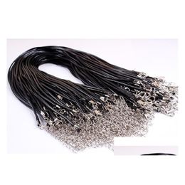 Cord & Wire 100Pcs Lot Black Leather Snake Necklace Beading Cord String Rope Wire 45Cm Diy Jewellery Extender Chain With Lobster Clasp C Dh2Hs