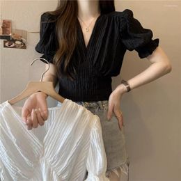 Women's T Shirts Ladies' French Style V Neck Princess Sleeve Shirt For Summer Wear A Slim Fitted Waist Hugging Jacket