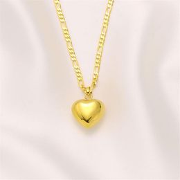glaze Heart Pendant Italian Figaro Link Chain Necklace Womens 18k Solid Yellow Gold GF 600 3 mm3082