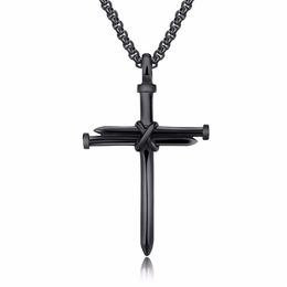 Designer Necklace Stainless Steel Men Women Cross Necklace Religious Gold Silver Black Nail Cross Pendant Necklace Jewelry Box Lin153f