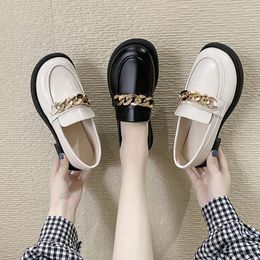 Dress Shoes Women's Loafers Plus Size 43 Women Oxford Black Chain Loafer Slip On Flat Casual Low Heels Leather