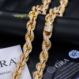 Passa Diamond Tester 8mm 12 mm VVS Full VVS Moissanite Iced Out Rope Chain Sterling Sier Men Hip Hop Jewelry Collana attorcigliata