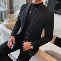Men's Suits Plaid Business Suit Jackets Male Slim Fit Fashion High Quality Tuxedo Korean Style Men Blazers Clothing Homme 4XL-M