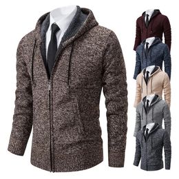 Men's Sweaters Hooded Solid Color Fleece Fashion Warm Knit Jacket Multicolor Comfortable Cardigan 231010