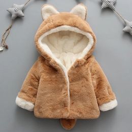 Coat Winter born Baby Clothes Cute Cat Ears Plush Infant Autumn Warm Hooded Children Outerwear Kids Thick Jacket 4Y 231009