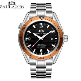 Automatic Self Wind Mechanical Stainless Steel Strap Simple Orange Blue Bezel James Bond 007 Style Date Business Men Watch T2003112398