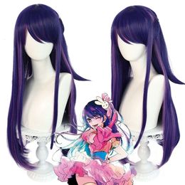 Hoshino Ai Cosplay Wig Anime Oshi No Ko Cosplay 80cm Long Purple Wig Heat Resistant Hair Halloween Cosplay Anime Wigs + Wig Capcosplay