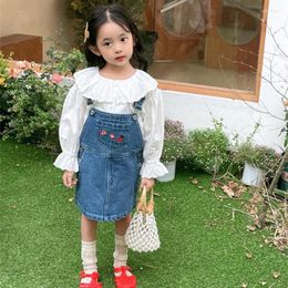 Girl Dresses 2023 Korea Style Girls Denim Dress Fashion Cotton Spring Kids Clothes 1-7 Years