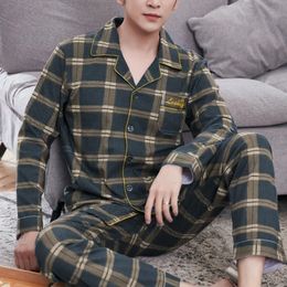 Mens Sleepwear Men Striped Cotton Pyjama Sets for Short Sleeve Long Pants Pyjama Male Homewear Lounge Wear Clothes 231010