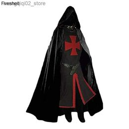 Theme Costume Mens Mediaeval Crusader Knights Templar Tunic Comes Renaissance Halloween Surcoat Warrior Black Plague Cloak Cosplay Top S-3XL Q231010