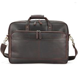 Briefcases Genuine Leather Men's Briefcase For 17" Laptop Business Travel Work Shoulder Messenger Bag With Luggage Strap Tote Handbag