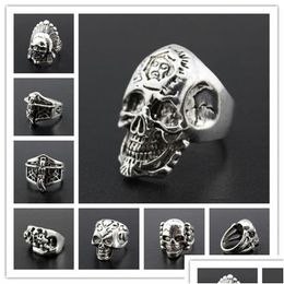 Band Rings New Gothic Skl Carved Biker Rings Mens Anti-Sier Retro Punk For Men S Fashion Jewellery In Bk Jewellery Ring Dhjht