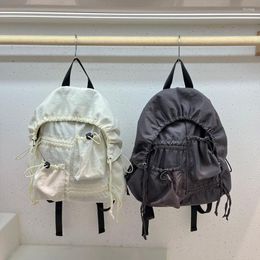 Backpack Casual Fold Drawstring Daily Stylish Commuter Student Rucksack Large Capacity Canvas Ins Bagpack Travel Shoulder Bags