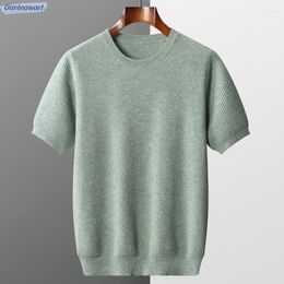 Men's T Shirts 2023 Spring And Summer Round Neck Knitted Short Sleeve T-shirt Pure Wool Honeycomb Needle Fashion Versatile Coat Tops
