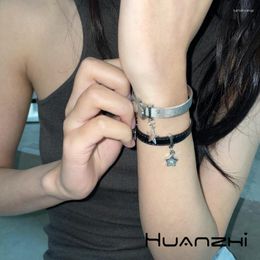 Charm Bracelets HUANZHI Y2K Simple Metal Bracelet Adjustable Star Pendant Minority Personality Jewellery For Women Men Neutra
