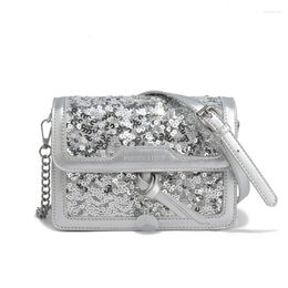 Evening Bags Sequins Designer Women Chain Flap Shoulder Bag PU Leather Female Crossbody Messenger Small Ladies Handbags And Purse Silver