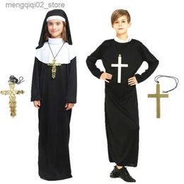 Theme Costume Boys Girls Nun Cosplay Headchief Come God Father Priest Robe Cloak Cross Necklace Witch Wizard Halloween Come Q231010