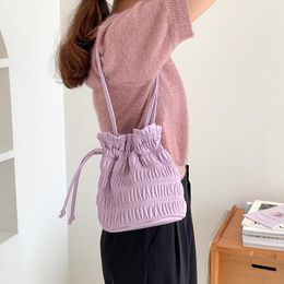 Evening Bags Youda Fashion PU Fabric Shoulder Bag For Women Drawstring Pleated Pattern Handbag Large Casual Capacity Shopper Tote