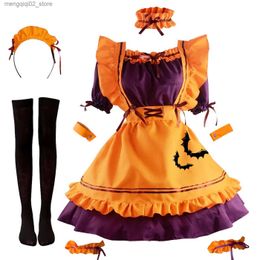 Theme Costume S - 4XL 5XL Plus Size Halloween Maid Cosplay Comes Pumpkin Suit Womens Maid Role Play Comes Japanese Lolita Female Dress Q231010