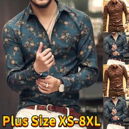 Men's Dress Shirts Everyday Casual Button Down Vintage Floral Print Shirt Long Sleeve Classic Design Fashionable Slim Fit XS 8XL 231009