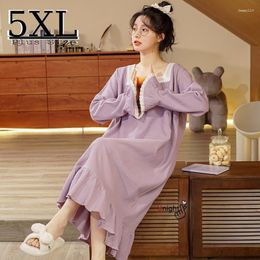Women's Sleepwear Large Oversized Night Dress Cotton Nightgowns Nightdress Female Sleepshirt Long Sleeves Dresses Home Clothes