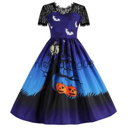 Theme Costume Lace Retro Halloween Dress Women Costumes Short Sleeve 50S 60S Vintage Party Dresses Skull Witch Scary Holloween Clothes Cosplay x1010