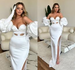 Elegant Sheath Prom Dresses Long Sweetheart Long Puffy Sleeves Draped Pleats Side Split Evening Party Birthday Pageant Gowns Formal Wear Special Occasion Dress