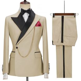 Men s Polos 2 Piece Solid Lapel Slim Fit Casual Suits Wedding Business Dress Set Tuxedos Groom Terno Masculino Blazer Pants 231009