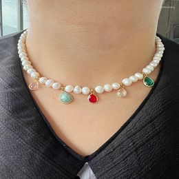 Pendant Necklaces Stylish Simple Pearl Necklace Three Colorful Drop Pendants Women's Collar Valentine Gift Mother Girls Love Princess Style