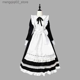 Theme Costume 2023 Halloween Cosplay Comes Anime Apron Maid Role Play Long Dress Plus Size Black White Lolita Lingerie Dress Maid Outfits Q240307