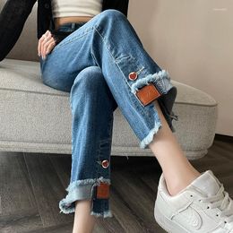 Women's Jeans Smoke Pipe Summer Thin 2023 Love Flap Panel Ragged Edge Small Straight Crop Pants