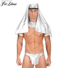 Theme Costume Mens Egyptian God King Cosplay Come Shiny Headpiece Collar Armbands Bulge Pouch Thong Halloween Theme Party Clothes Nightwear Q231010