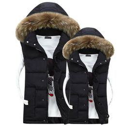 Men's Vests 3601 Winter Artificial Fur Collar Down Vest Men Slim Thick Warm Sleeveless Jacket Mmen Waistcoat Bodywarmer Couple Clothes 231010