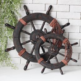 Decorative Objects Figurines ResinWooden Mediterranean-style Steering Wheel Wall Decor Model Marine Theme Adornment Home Showpiece 231009