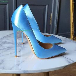 Dress Shoes Vinapobo Solid Blue Satin Women Pointed Toe Slip On Stiletto Pumps Elegant Wedding Party High Heel Colours Customiz