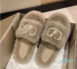 Fashion Slippers Brand Designe Leisure Rabbit Hair Letters Autumn And Winter Warm Slippers