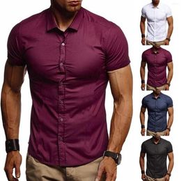 Men's T Shirts Shirt Button Business Turn-Down Men's Sleeve Affairs Short Casual Collar Solid Men Holiday Loose Cardigan 269F