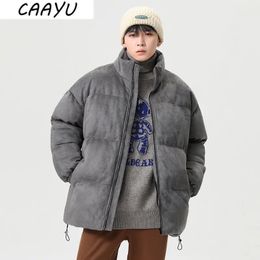 Mens Jackets CAAYU Winter Down Jacket Fashion Harajuku Oversized Fleece Coat Japanese Streetwear Windproof Outwear Gray Male 231009