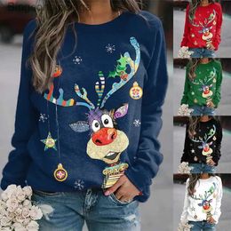 Women's Sweaters Autumn Winter Christmas Sweater Vintage Elegant Tops Ladies Round Neck Animal Printed Long Sleeve Street Fashion Snowman T-shirtL231010
