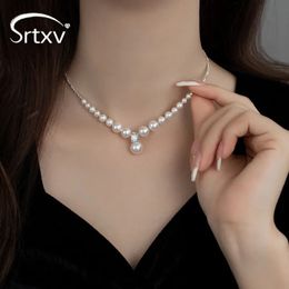 Pendant Necklaces 100% S925 Sterling Silver Gradient Pearl Pendants Necklace For Women Classic Choker Chain Wedding Birthday Party Gifts Jewellery 231010