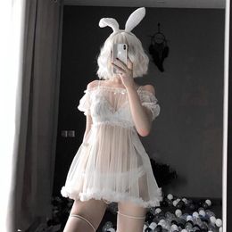 Women's Sleepwear Kawaii Lace Babydoll Sexy Lingerie Pyjamas Set For Women Nightdress Tulle Temptation See Through Dress Erot235a