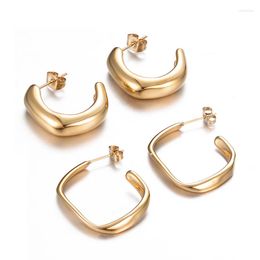 Hoop Earrings Stainless Steel Hollow Square C-Type Earring For Women Exaggerated Simple Gold Color Geometric Jewelry Girl Gift