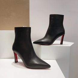 Inverno de luxo capahutta mulheres tornozelo botas preto bezerro couro vermelho bottoms bota apontou toe salto stiletto senhora chunky sole motocicleta botas festa casamento caixa