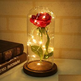 Decorative Flowers & Wreaths Artificial Rose Flower Glass Er Beautif Luminous Led El Festival Ornament Birthday Gift Red Floral Decor Dh3Jd