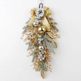 Christmas Decorations Artificial Christmas Wreath Branch Rattan Golden Garland For Front Door Hanging Wall Indoors Outdoors Christmas Ornament Decor 231010