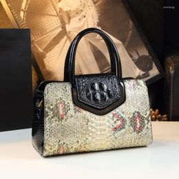 Evening Bags Luxury Snake Grain Genuine Leather Women Handbags Large Capacity Tote Shoulder Satchels Fashion OL Style Business Bag