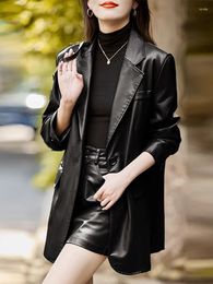 Women's Leather PU Jacket Women Blazer Faux Coat Casual Autumn Winter Fashion Black Double Breasted Pockets Motorcycle Clothing